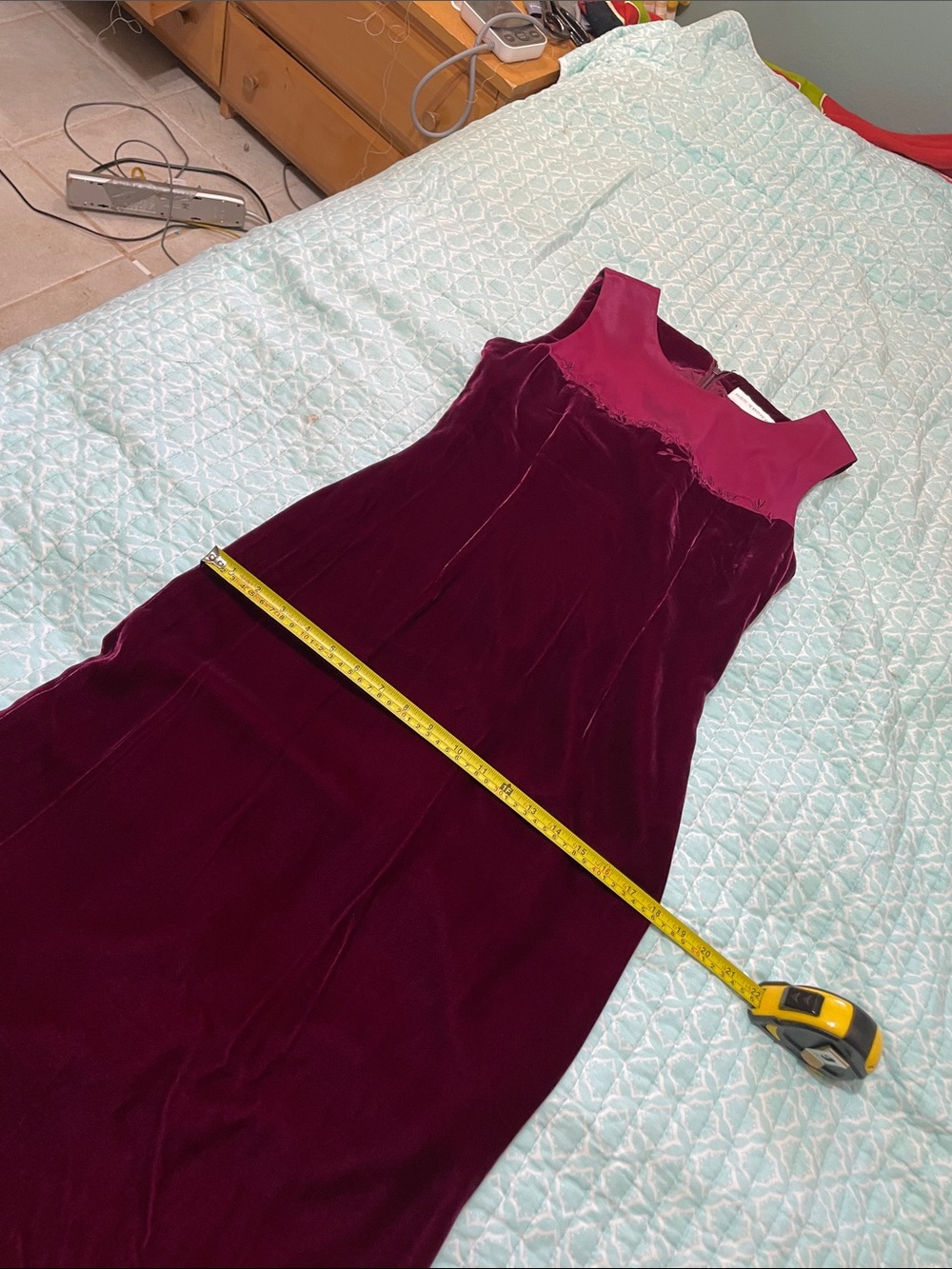 velvet silk blend embroidered column dress with side slit - Picture 7 of 9
